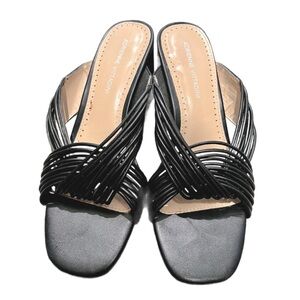 Adrienne Vittadini Slip-On Black Sandal Block Heels Size 8.5